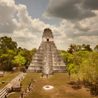 Temple One shot from Temple 2 at Tikal Mayan Ruins in Guatemala.