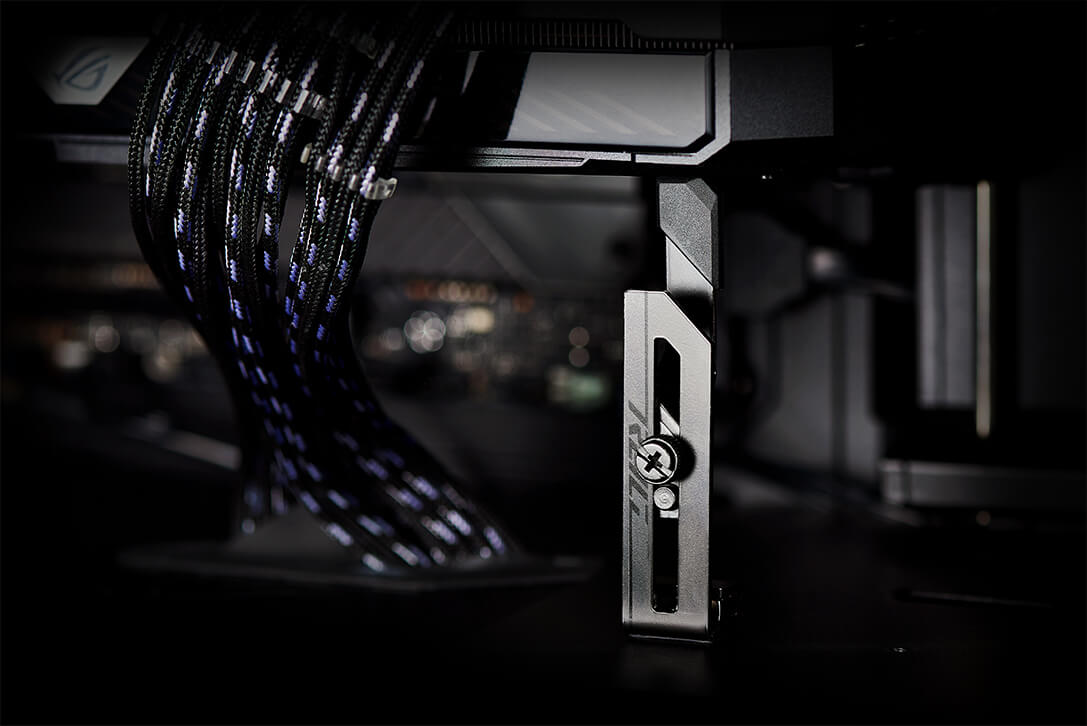 Closeup of ROG graphics card holder