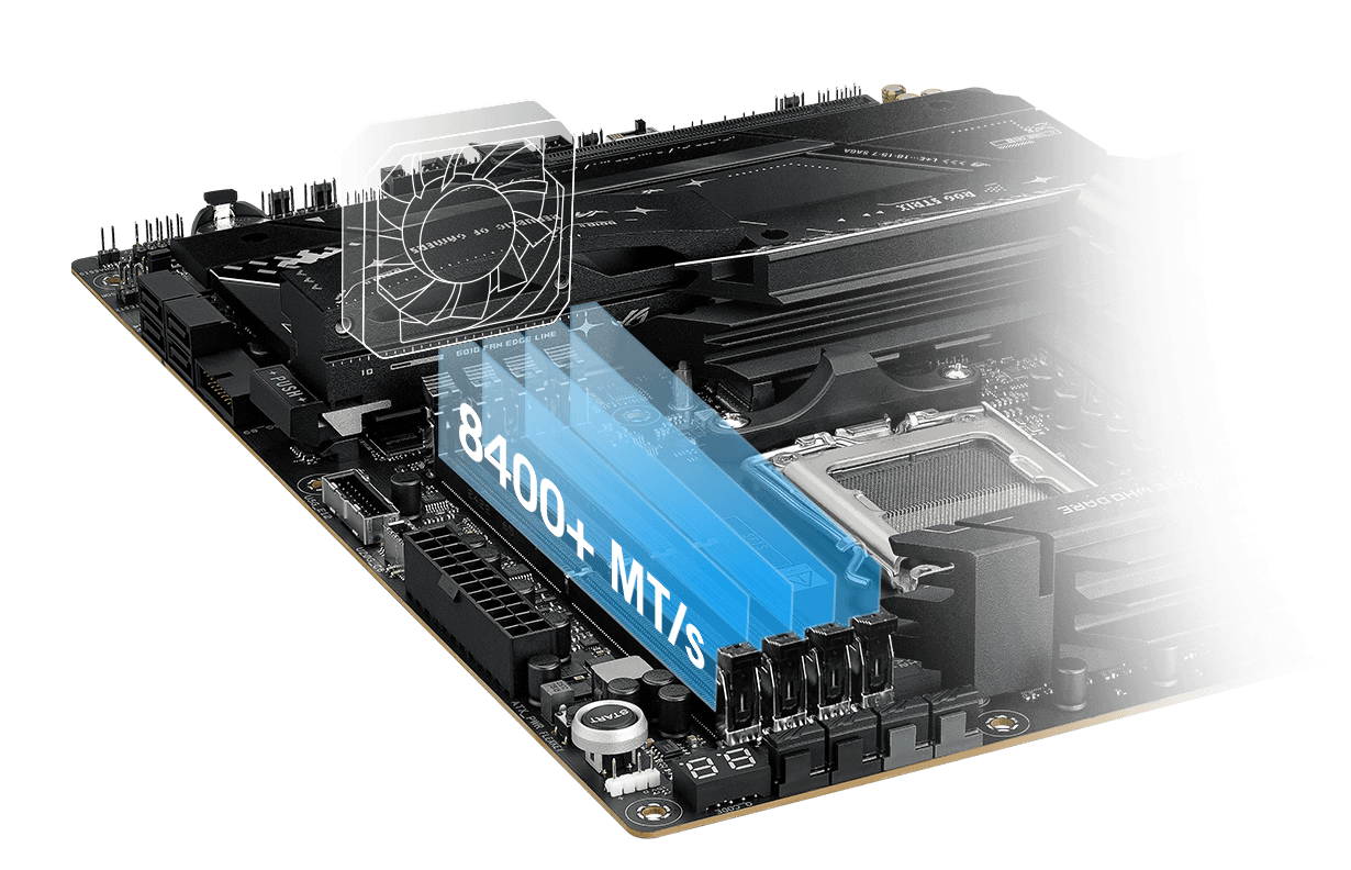 The Strix X870E-E lets you overclock memory up to 8400+ MT/s.