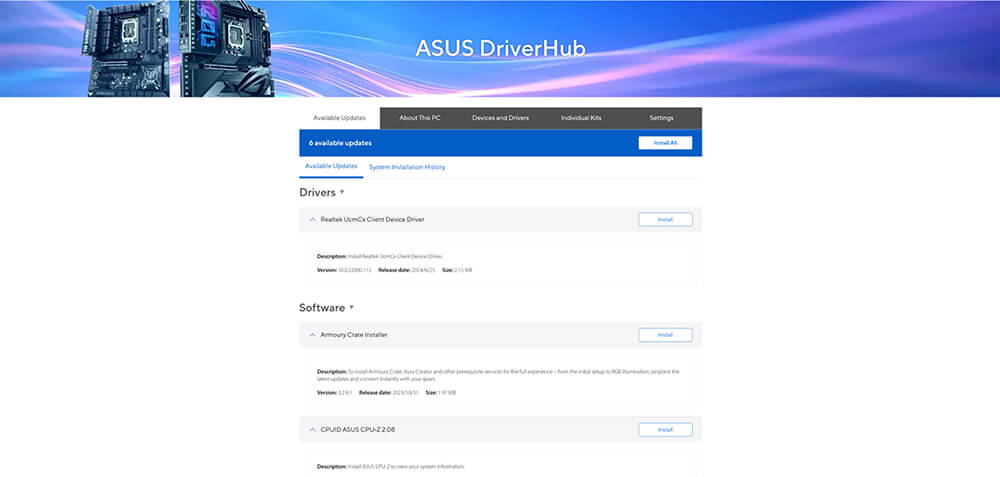 ASUS DRIVERHUB interface