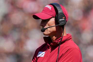 Oklahoma head coach Brent Venables watches from the sideline during the first half of an...