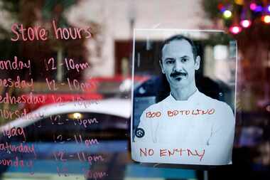 A poster denies entry to Carlo Gattini, the owner of Botolino, at Azucar Ice Cream in Bishop...