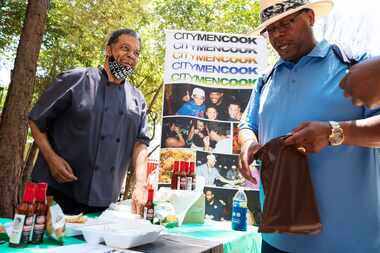 Terry Allen (left) founder of City Men Cook, spoke with Alex Nichols at the City Men Cook...