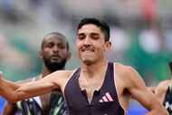 Bryce Hoppel and Hobbs Kessler finish a heat in the men's 800-meter during the U.S. Track...