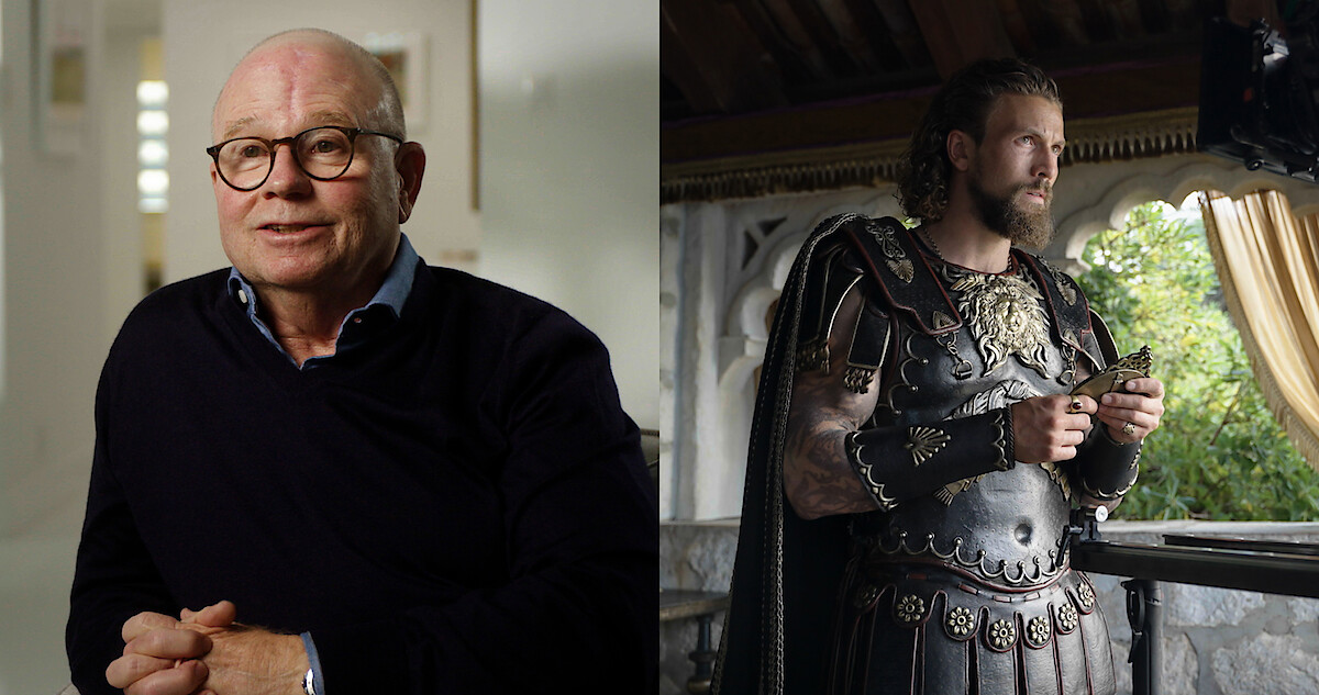 Splitscreen of Vikings: Valhalla showrunner Jeb Stuart and actor Leo Suter