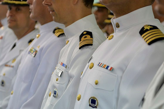 Students of U.S. Naval War College’s (NWC) 2017 graduating class participate in a commencement ceremony at NWC in Newport, Rhode Island.