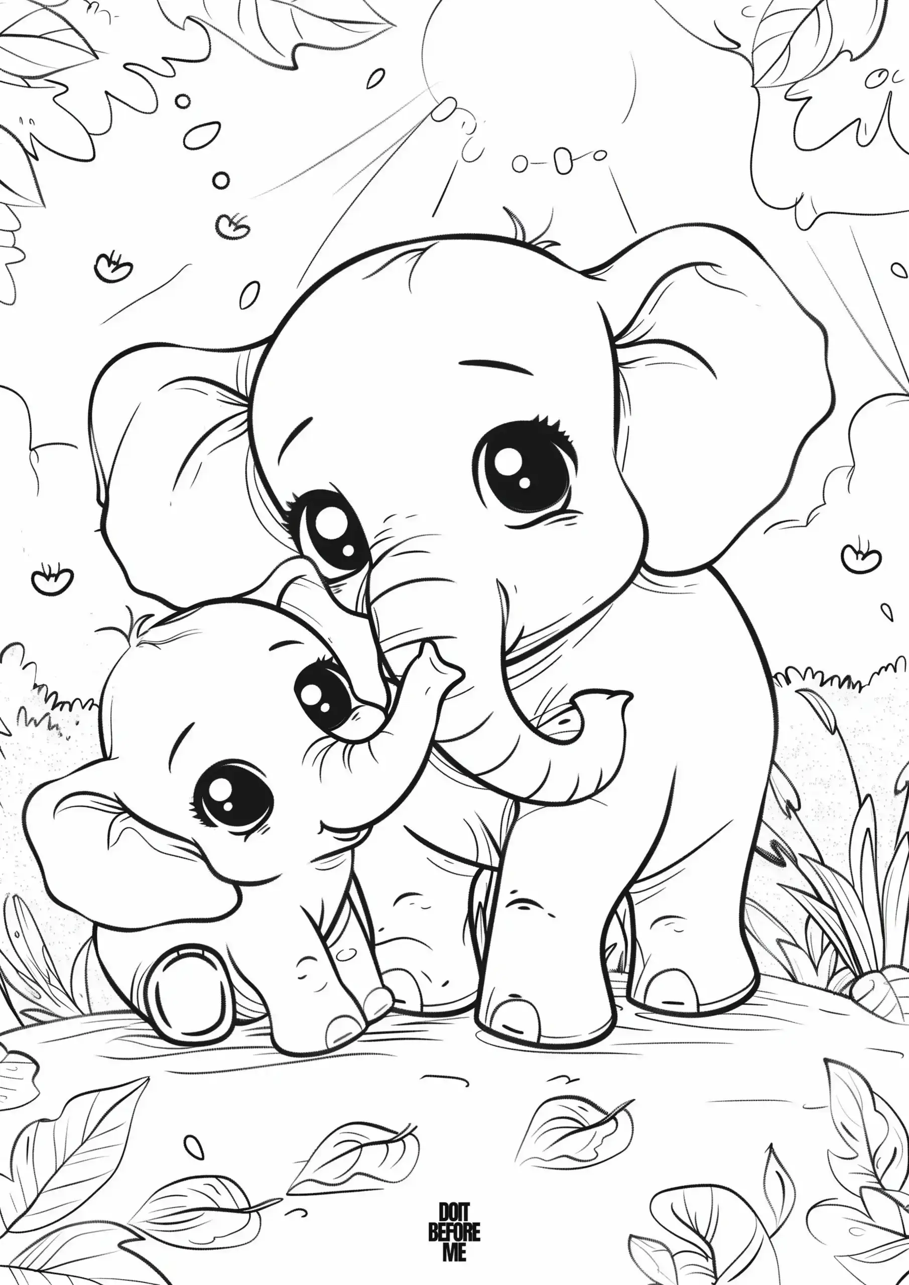 Mother elephant with her baby in a nature-themed background.