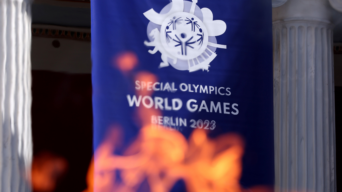 internal flame in front of the World Games Berlin 2023 logo. 