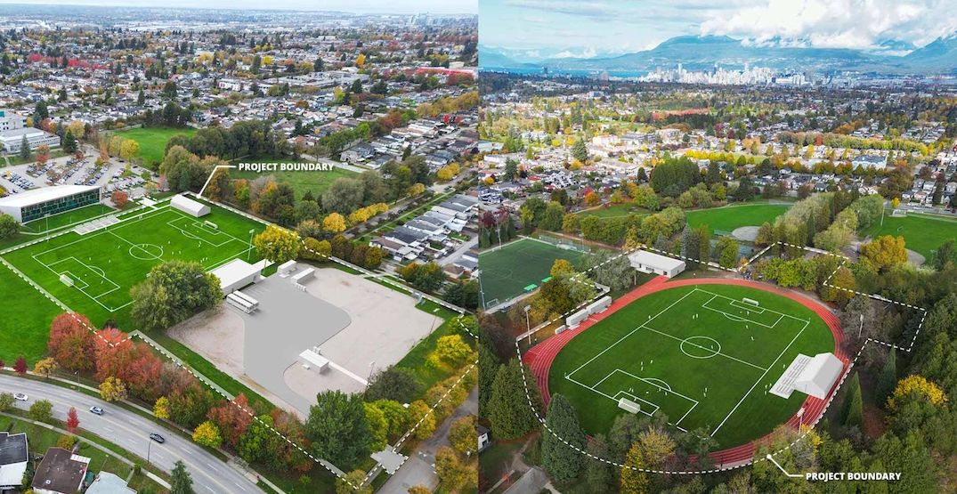 Artistic renderings of Killarney Park and Memorial South Park as the training sites for the 2026 FIFA World Cup. (City of Vancouver)