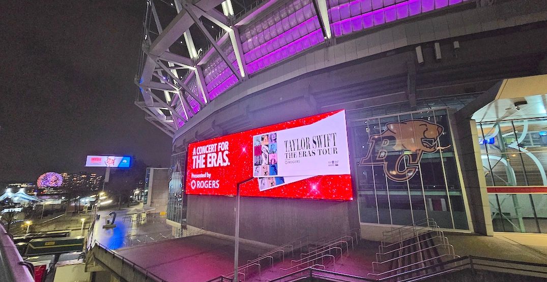 New 85x25 outdoor advertising video board at BC Place Stadium, fronting the Georgia Viaduct. (Kenneth Chan/Daily Hive)