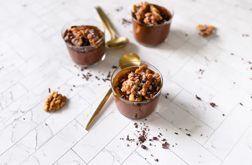 Chocolate Olive Oil Mousse with Candied Walnuts