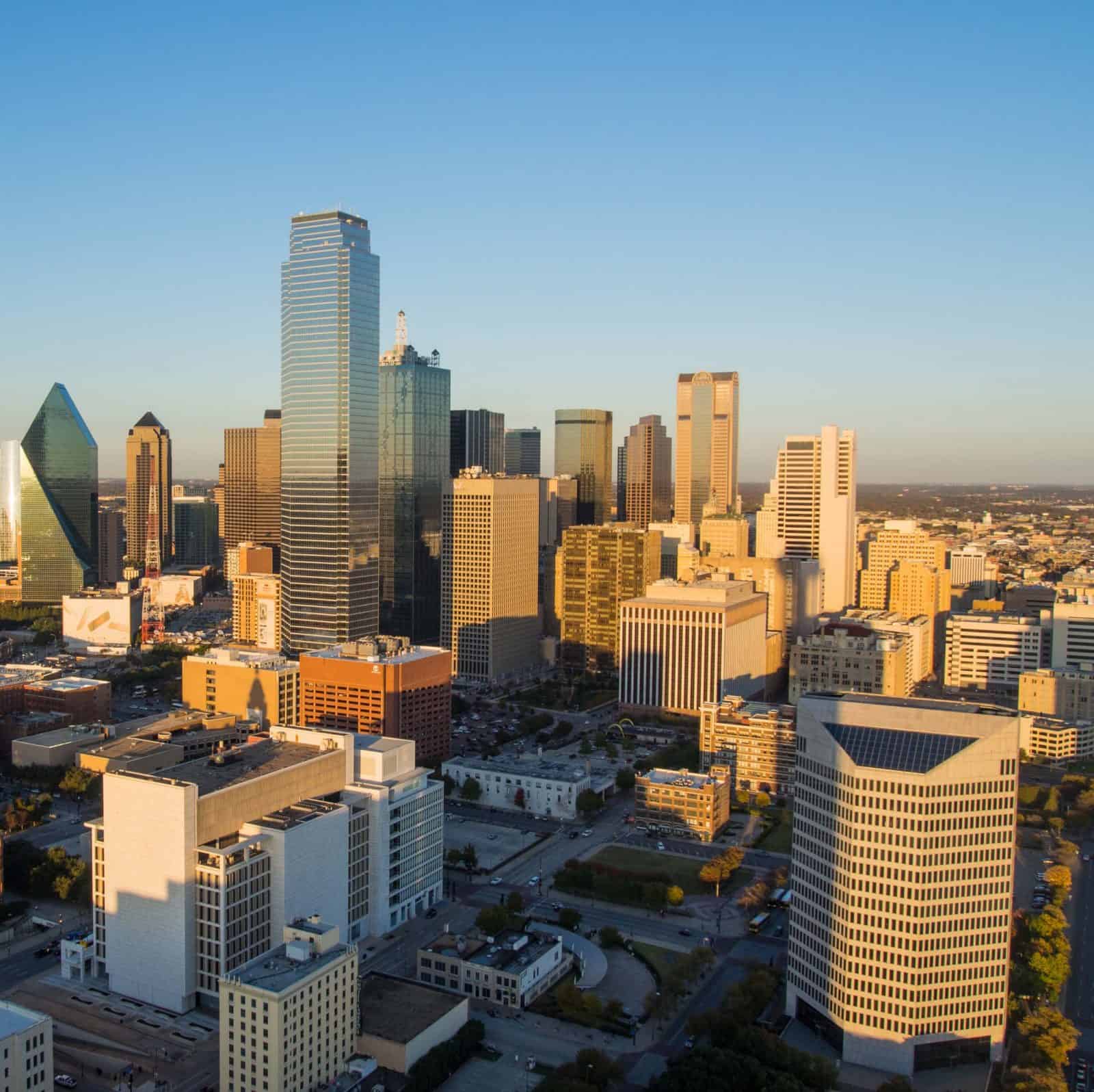 aerial drone photo of skyscrapers in the city of Dallas, Texas