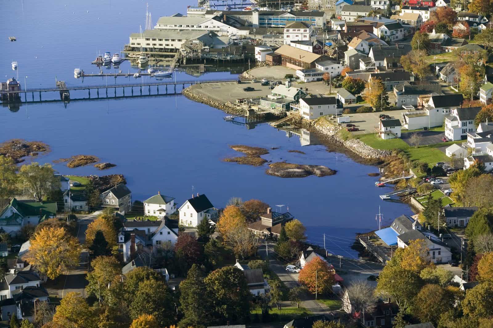 drone photo of ocean cove in Maine