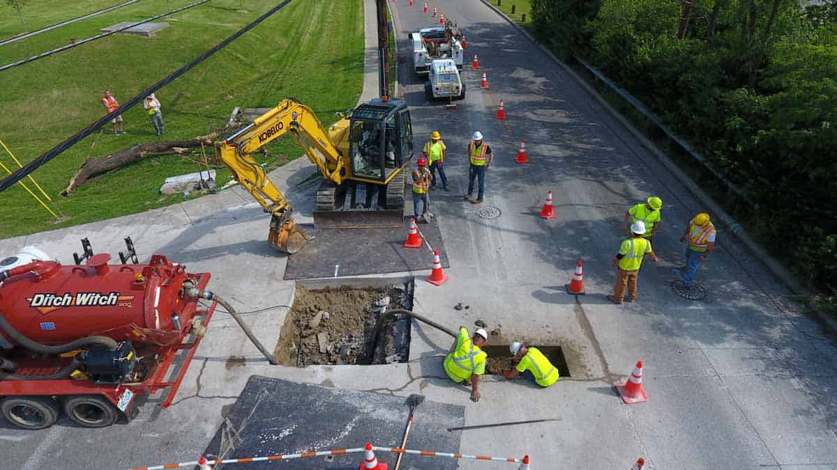 aerial drone photo of road construction work in Cincinnati, OH