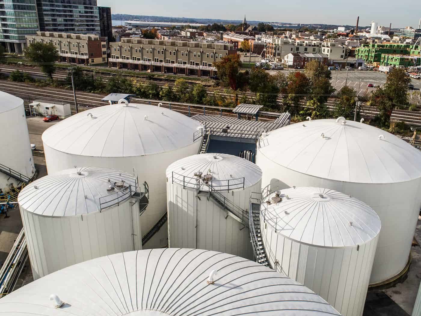 aerial drone photo of holding containers at Tide Point, Baltimore, MD