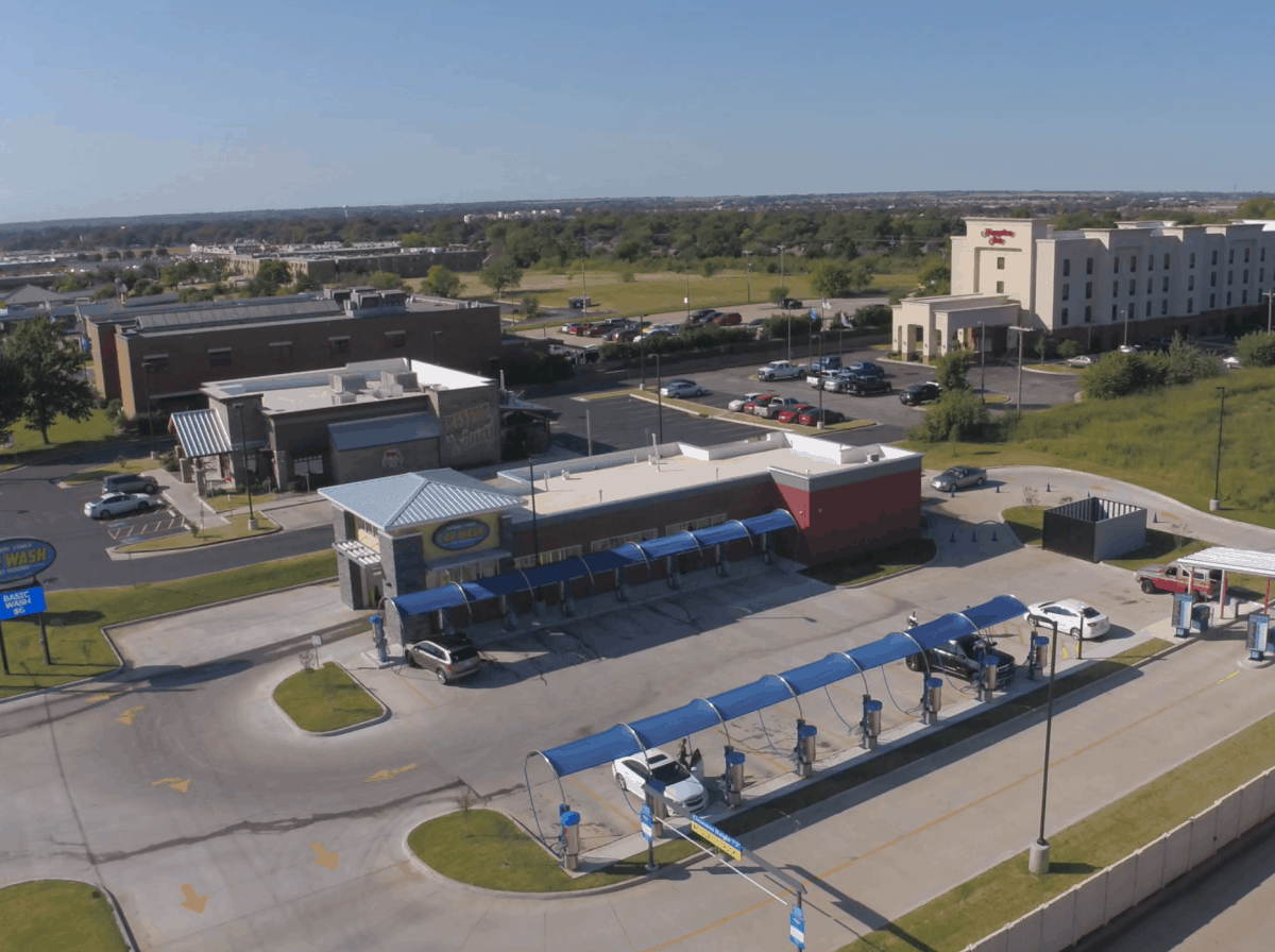 aerial drone photo of car wash facility in Duncan, OK