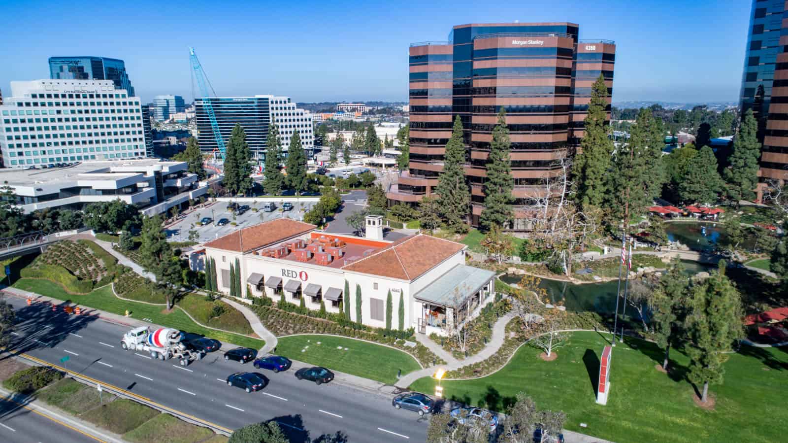 modern office building aerial photo in California