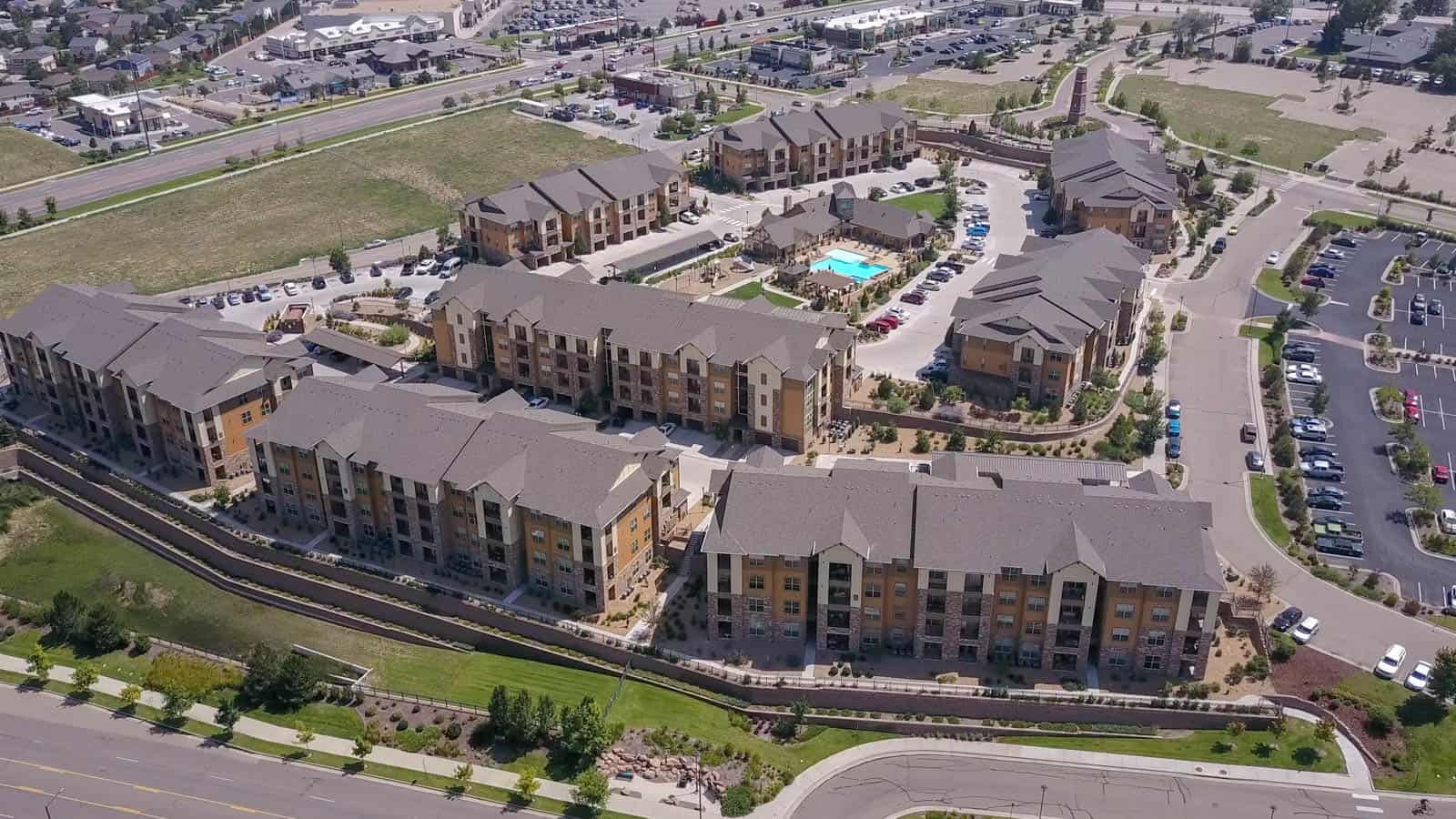 aerial drone photo of apartment complex in Thornton, CO