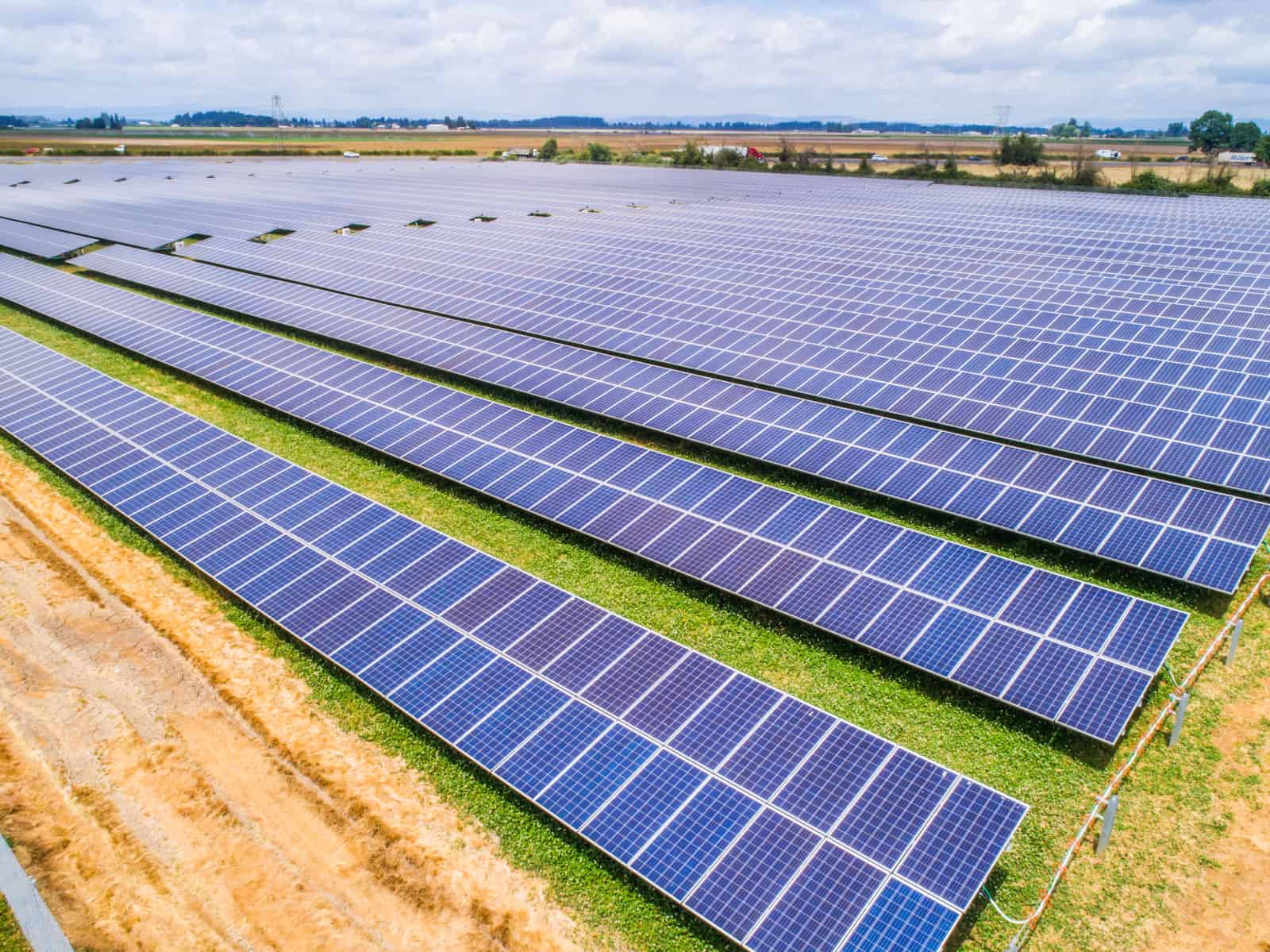 aerial drone photo of solar panel field in Oregon