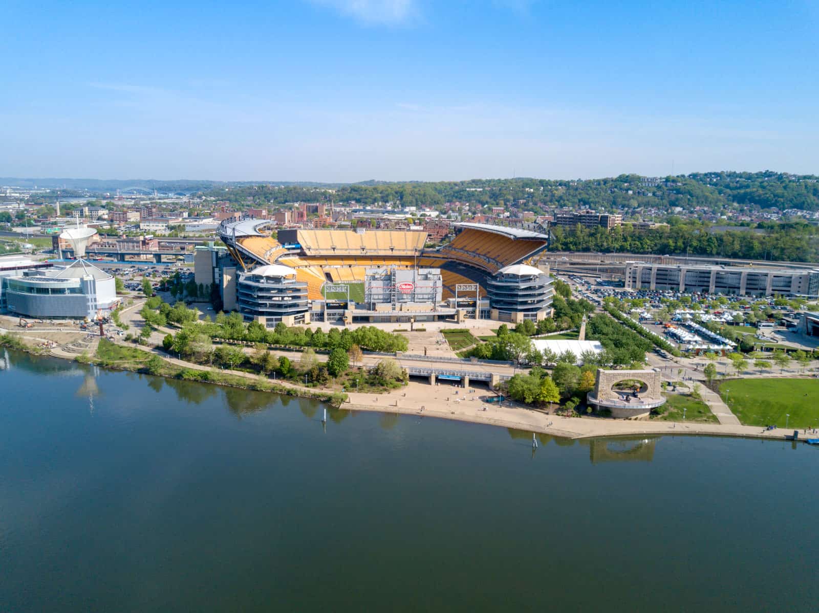 aerial drone photo of Heinz Field in Pittsburg, PA