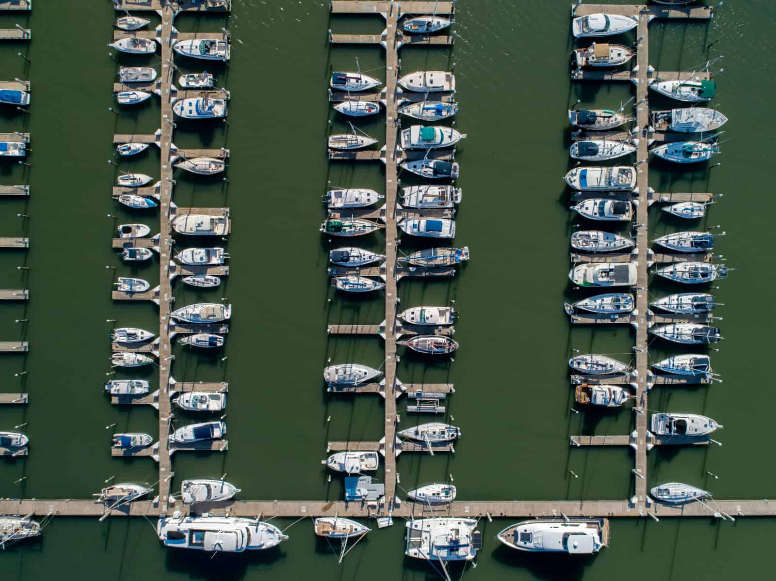 drone photo looking straight down over boat docking marina in South Carolina