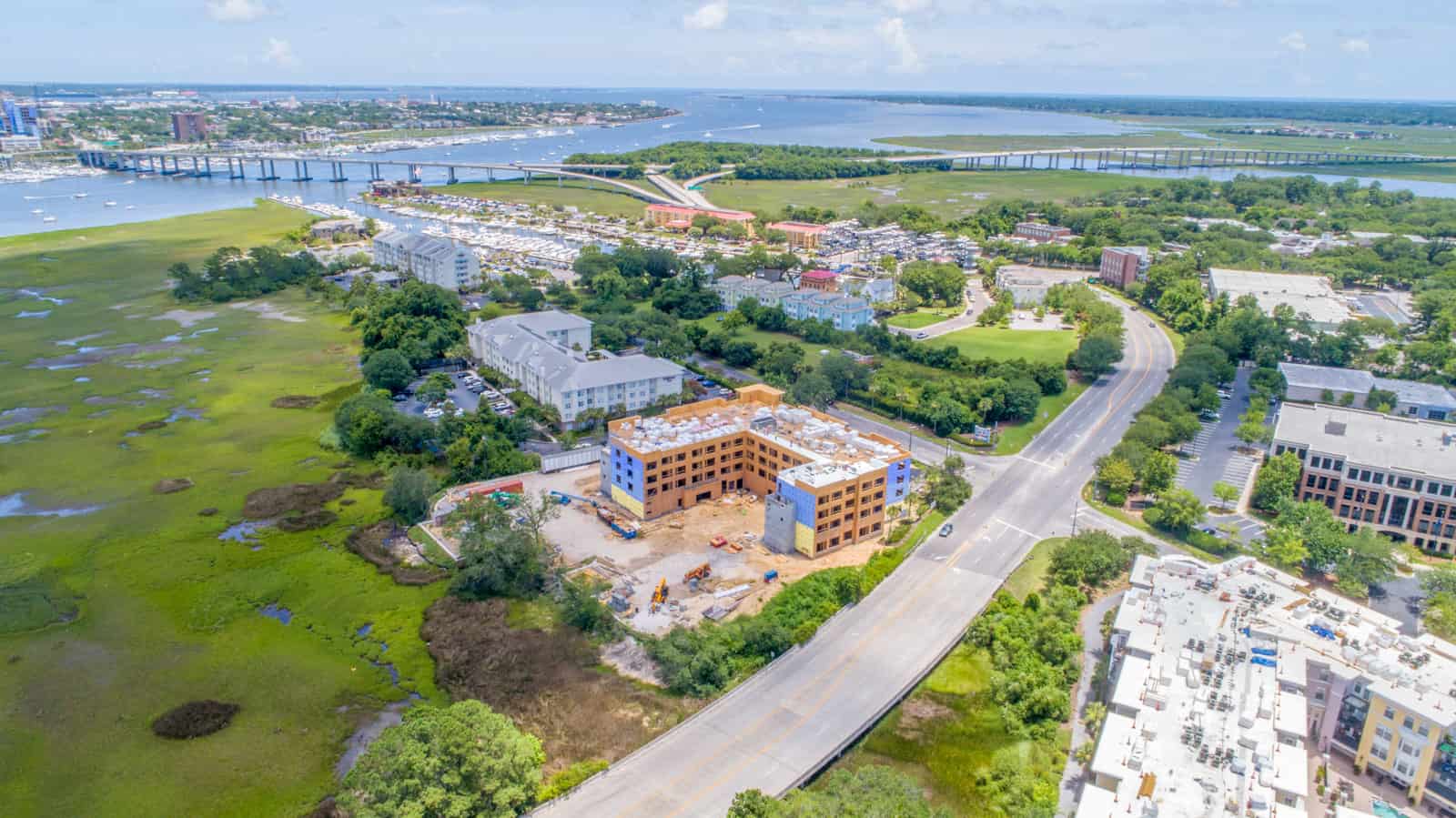 aerial photo of office building being built near coast in South Carolina