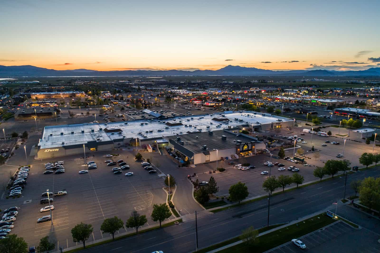 commercial real estate aerial drone photo at dusk in Utah