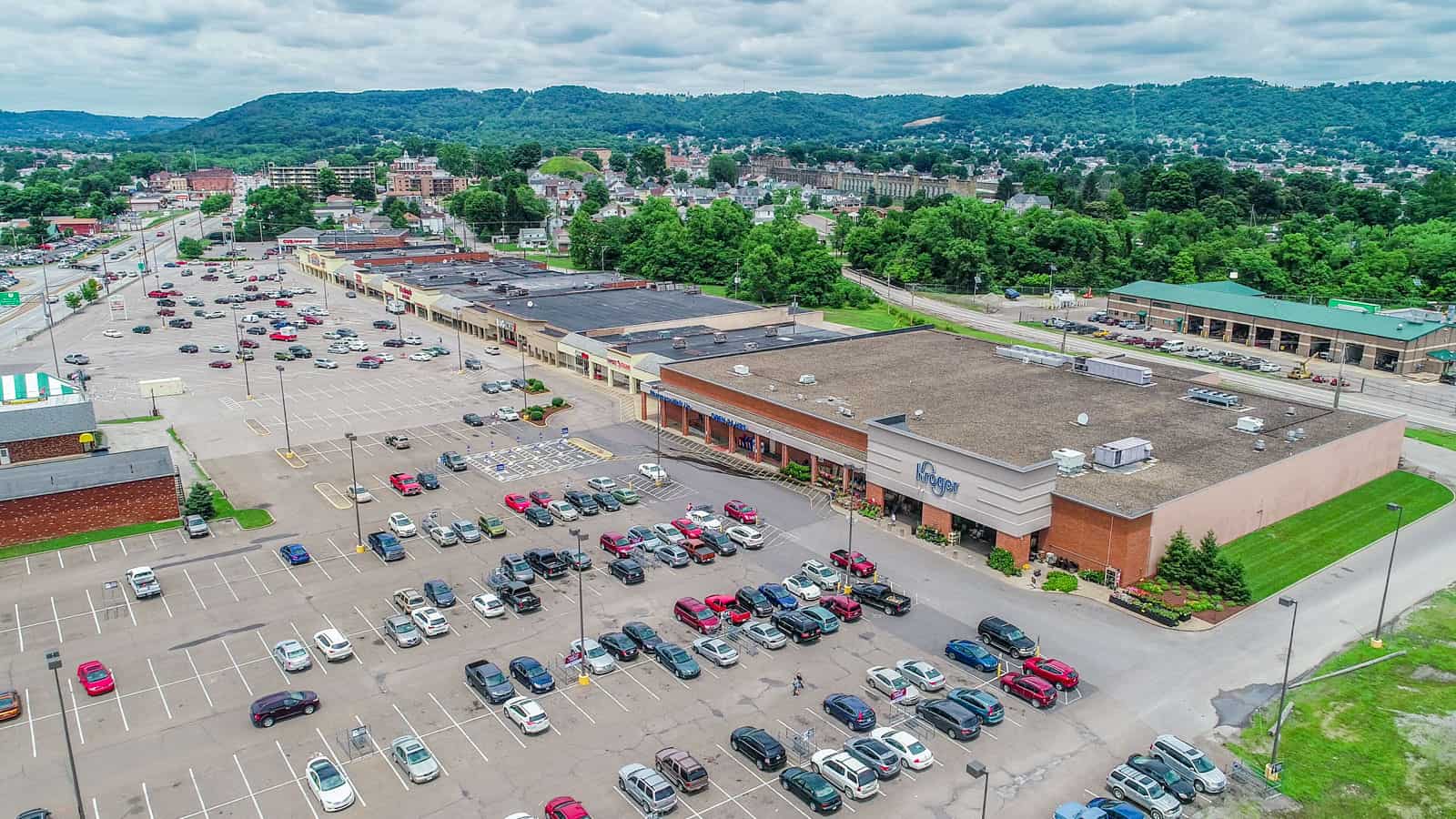 drone photo of shopping center in West Virginia