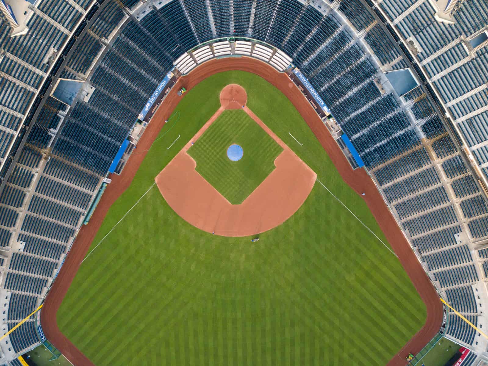 Kansas Kauffman baseball stadium aerial drone photo looking straight down