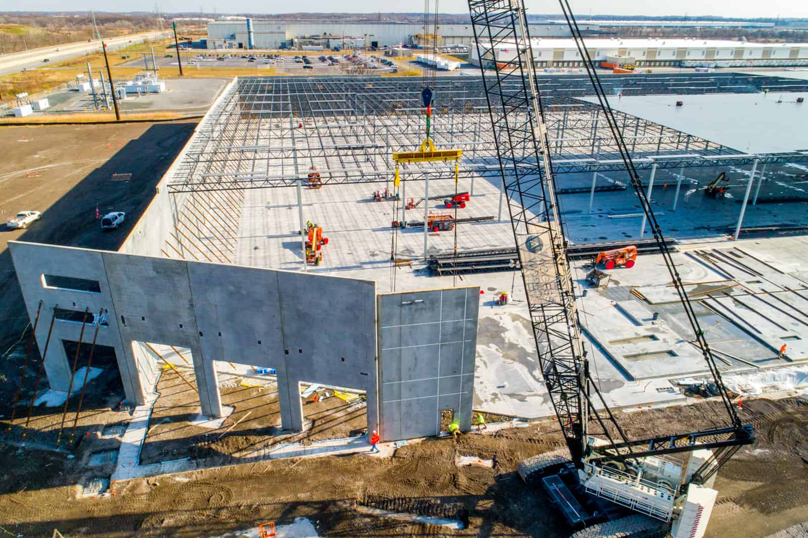 drone photo of massive commercial shipping building being build in Maryland