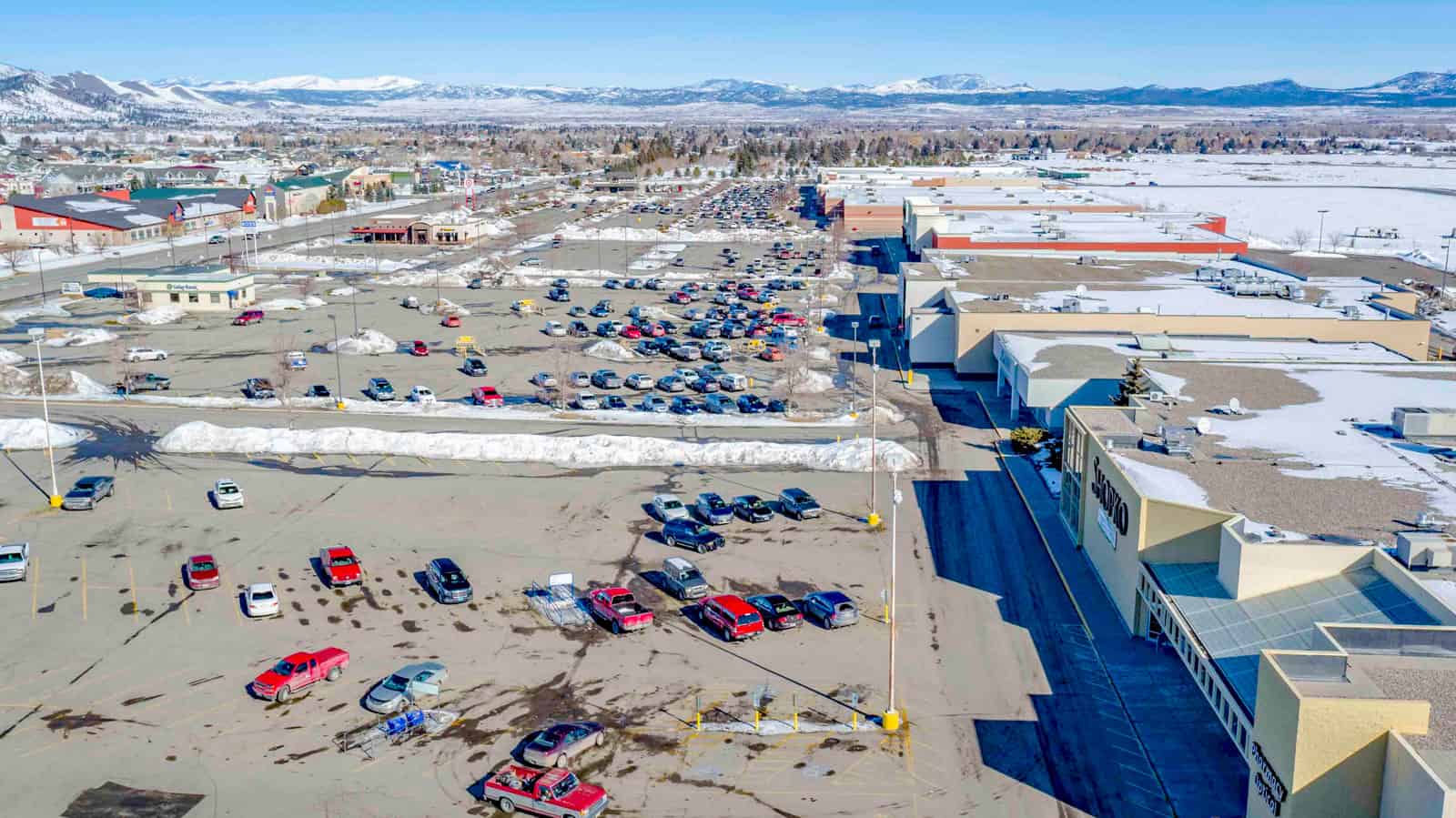 drone photo of shopping center in Montana