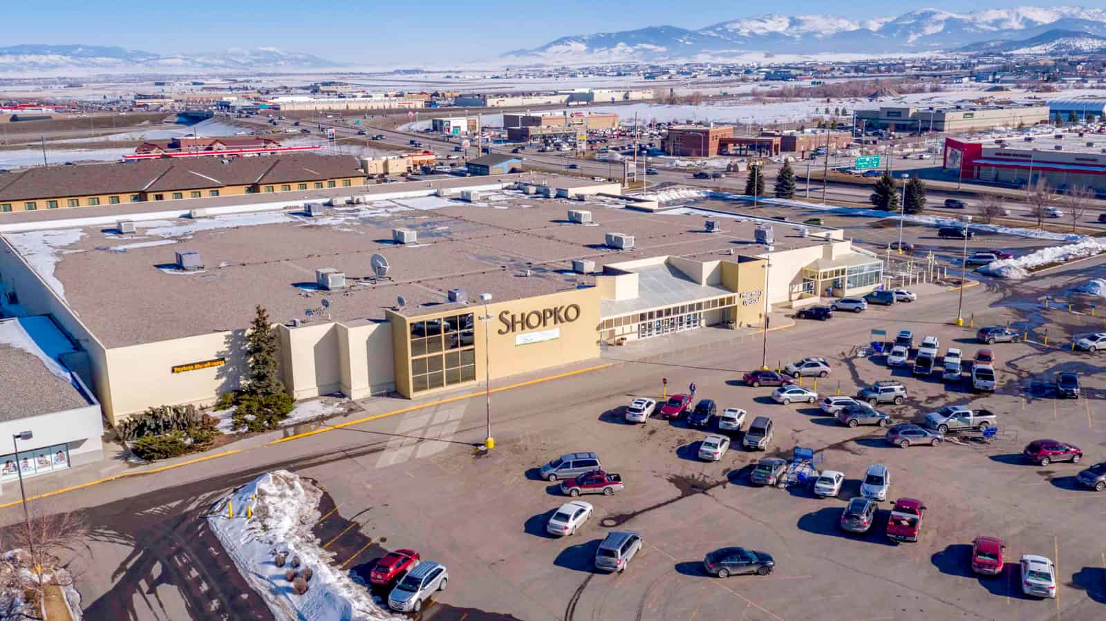 Shopko aerial drone photo in shopping center in Montana