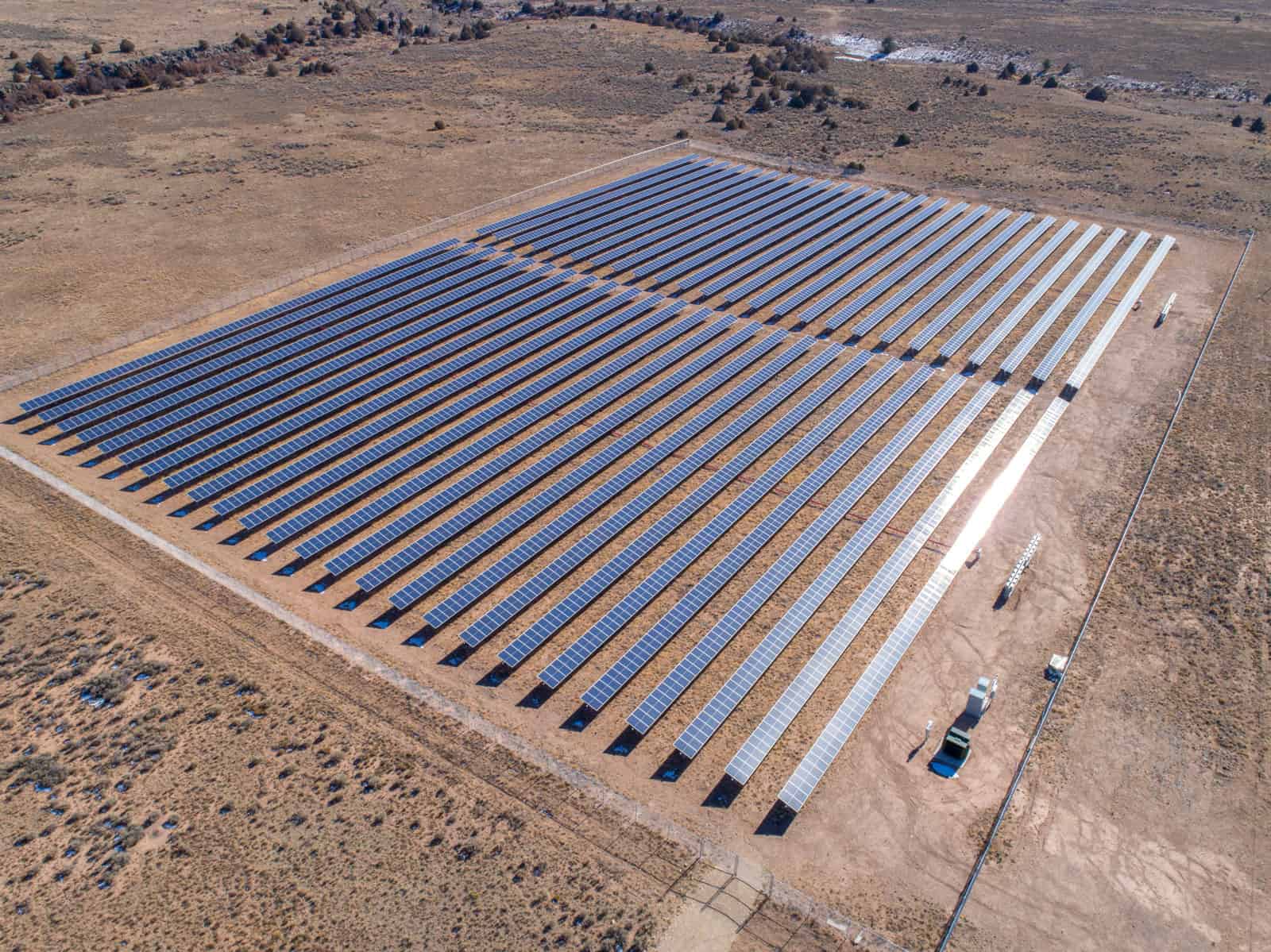 aerial drone photo of solar panel field installation in New Mexico