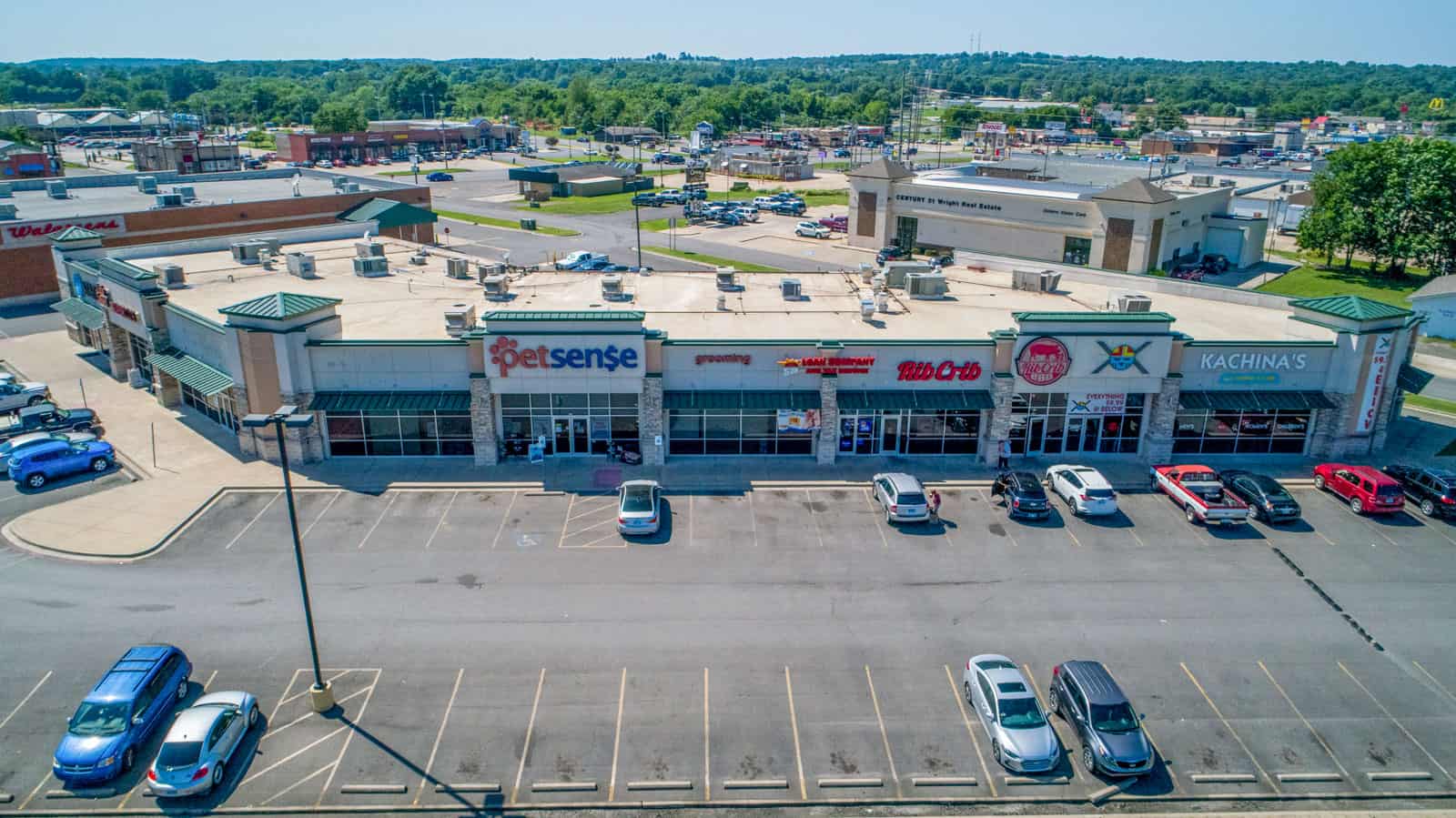 drone photo of shopping plaza in Ohio