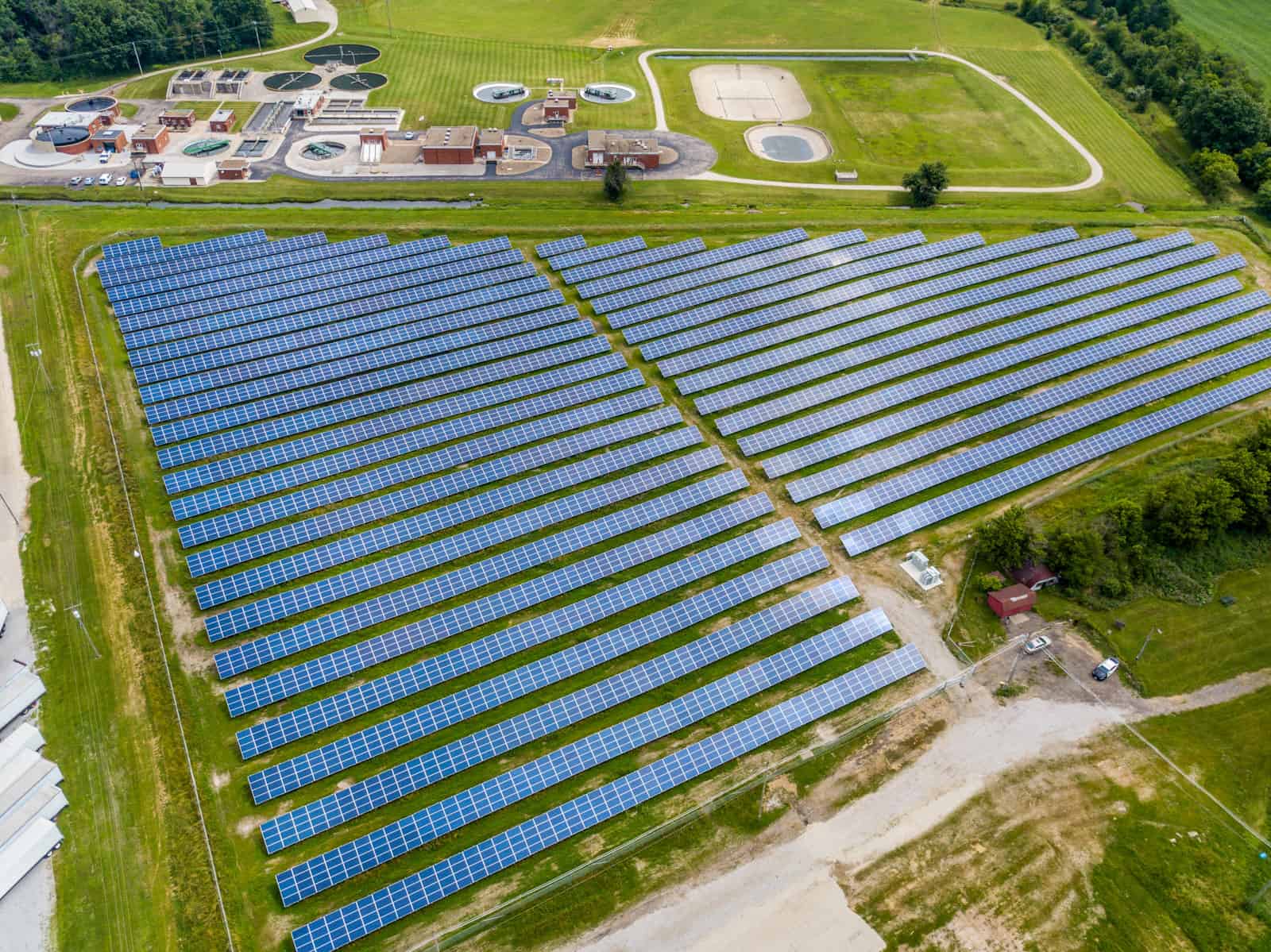 aerial drone photo of solar panel field in Ohio