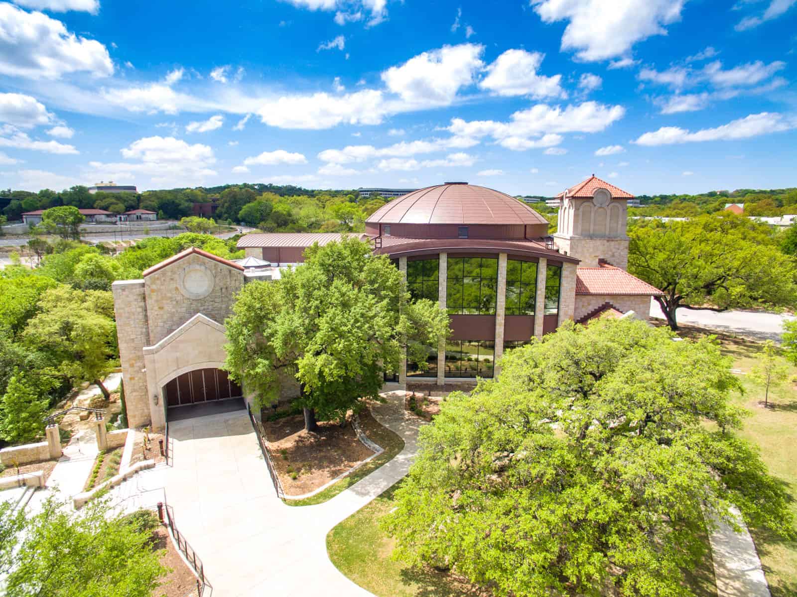 aerial drone photo of church