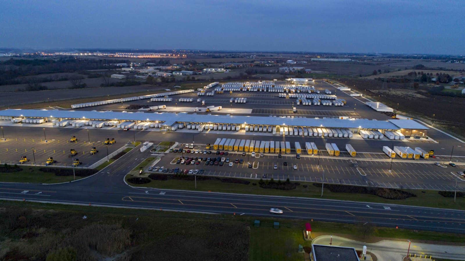 drone photo of commercial truck docking facility in Joliet, IL