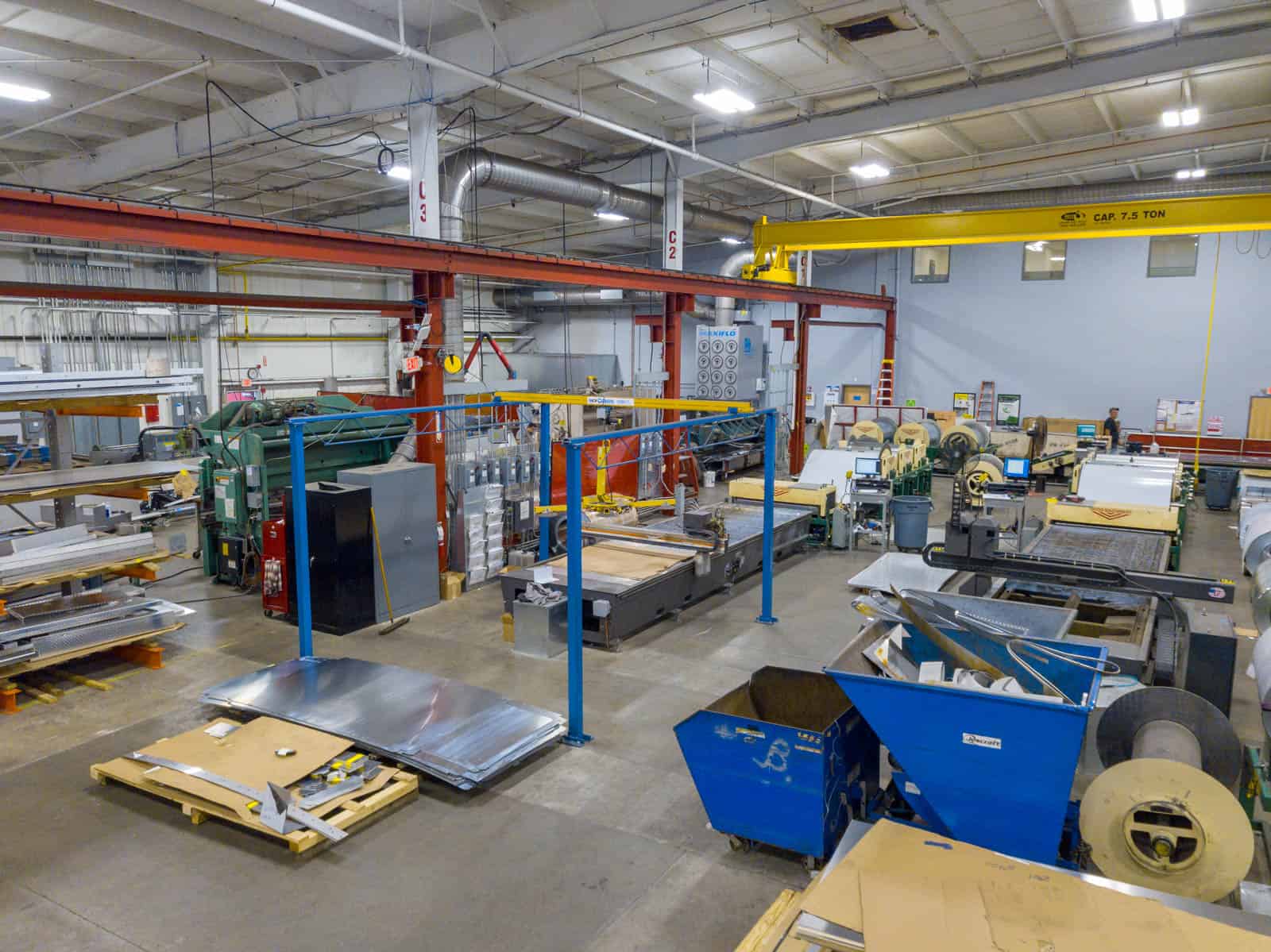 interior drone photo of HVAC manufacturing shop inside building in Randolph, Massachusetts