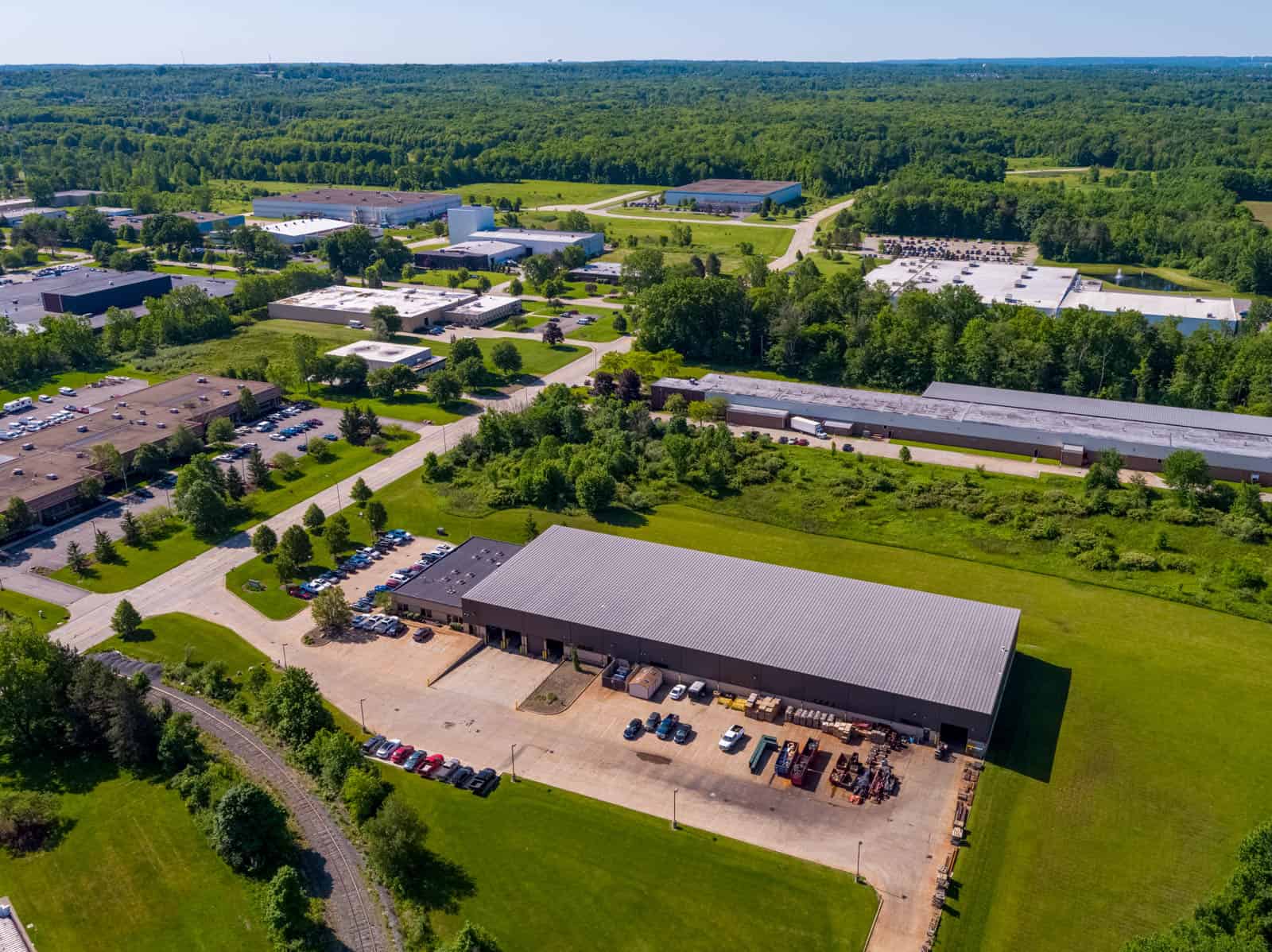 aerial drone photo of commercial real estate property in Strongville, Ohio