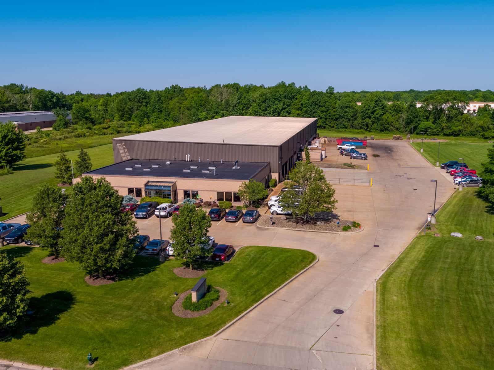 low altitude drone photo of commercial property in Strongville, Ohio