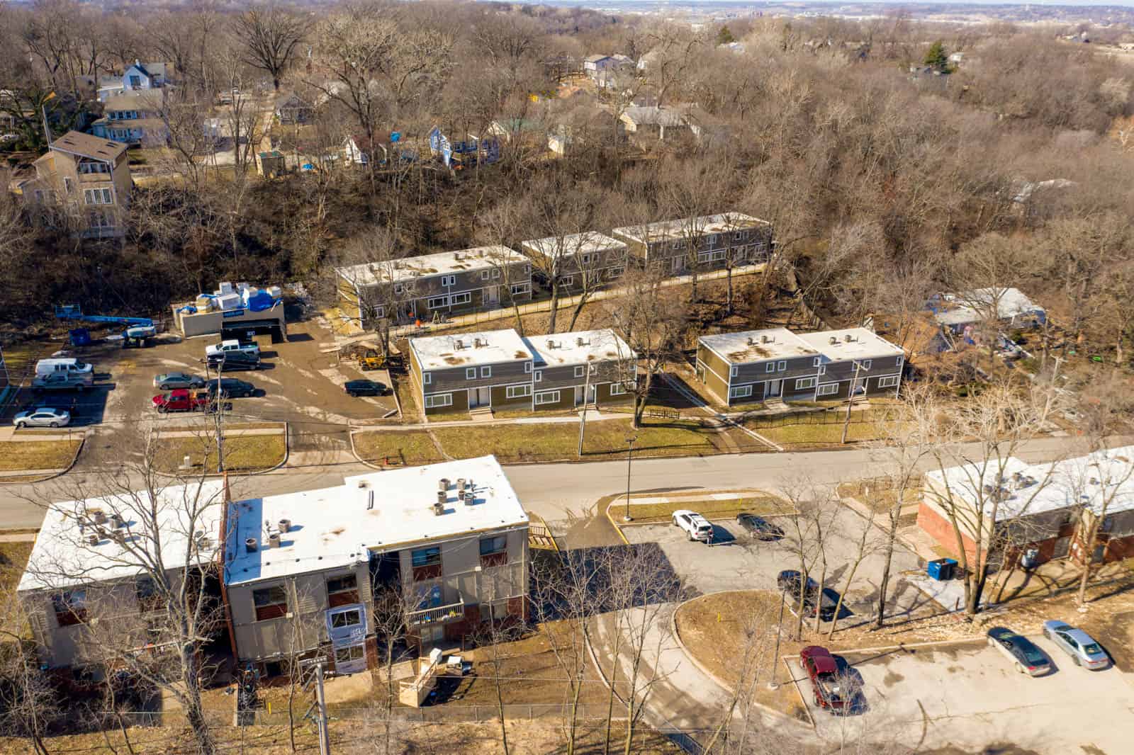 drone photo of apartment complex in Kansas City, Missouri