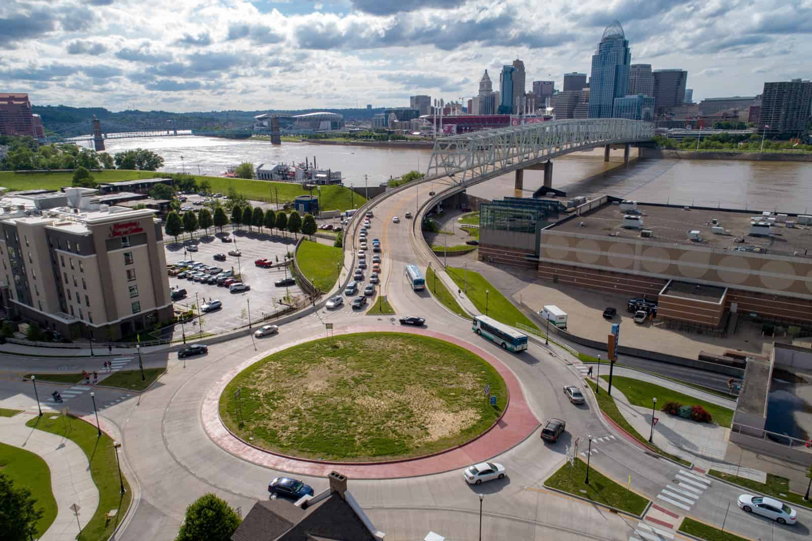 aerial drone photo of rotary in Newport, Kentucky