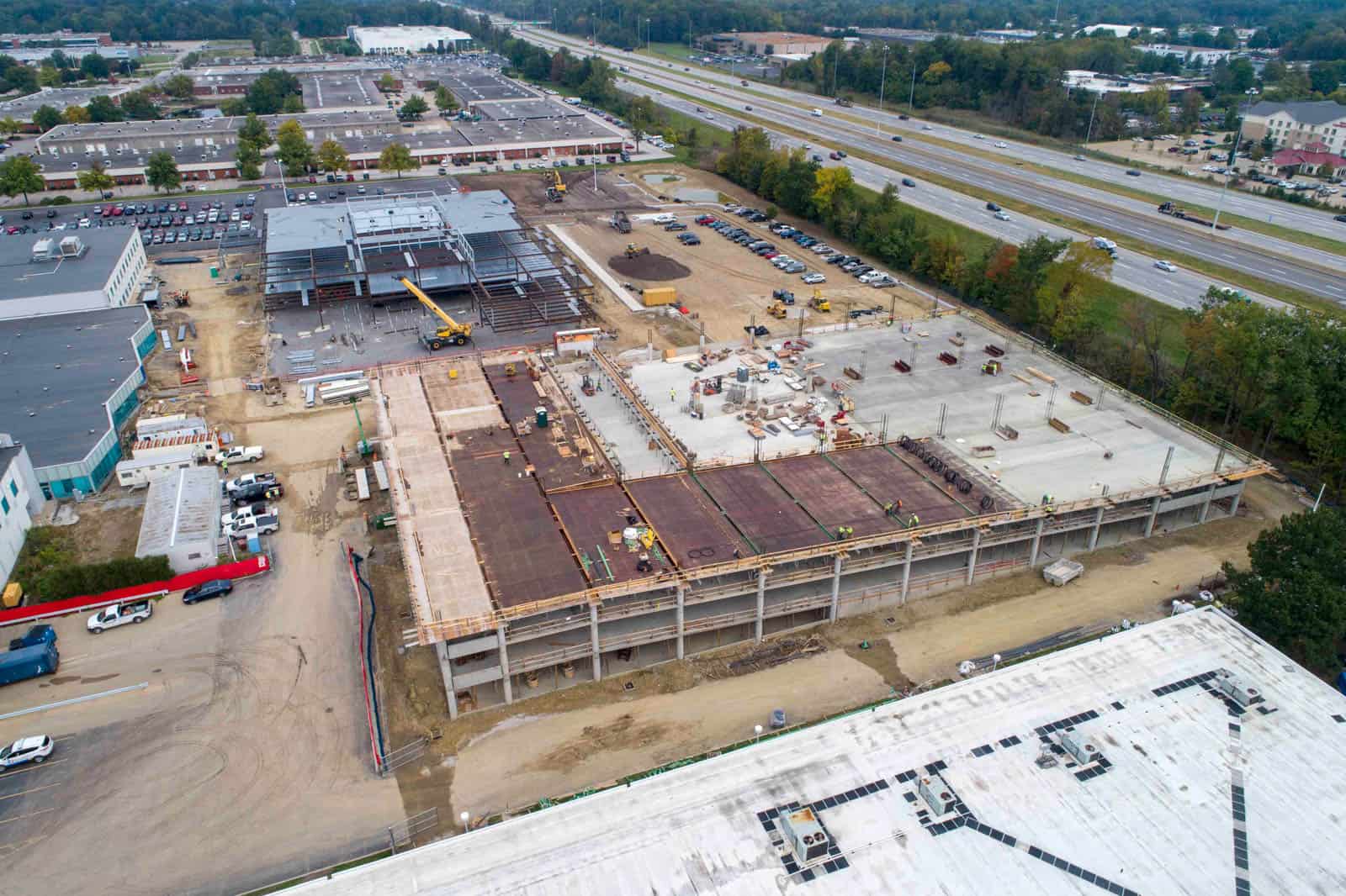 aerial drone photo of construction project in Highland Heights, Ohio