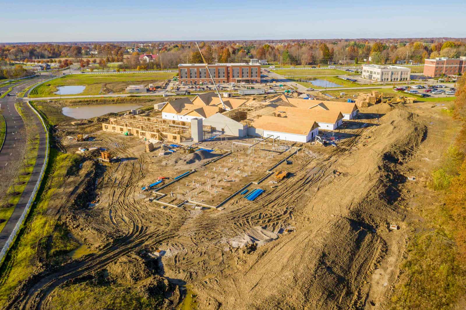 drone photo of construction project in New Albany, Ohio