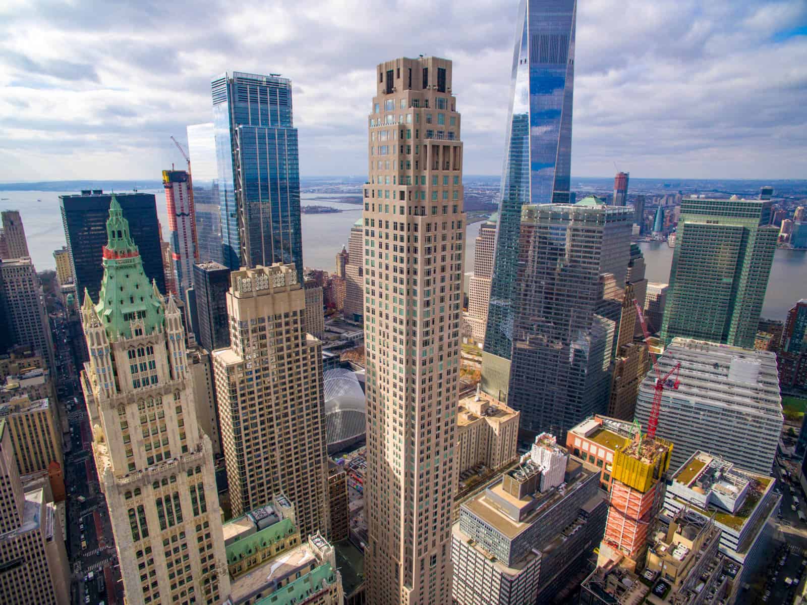 aerial drone photo of Four Seasons hotel in Manhattan, New York