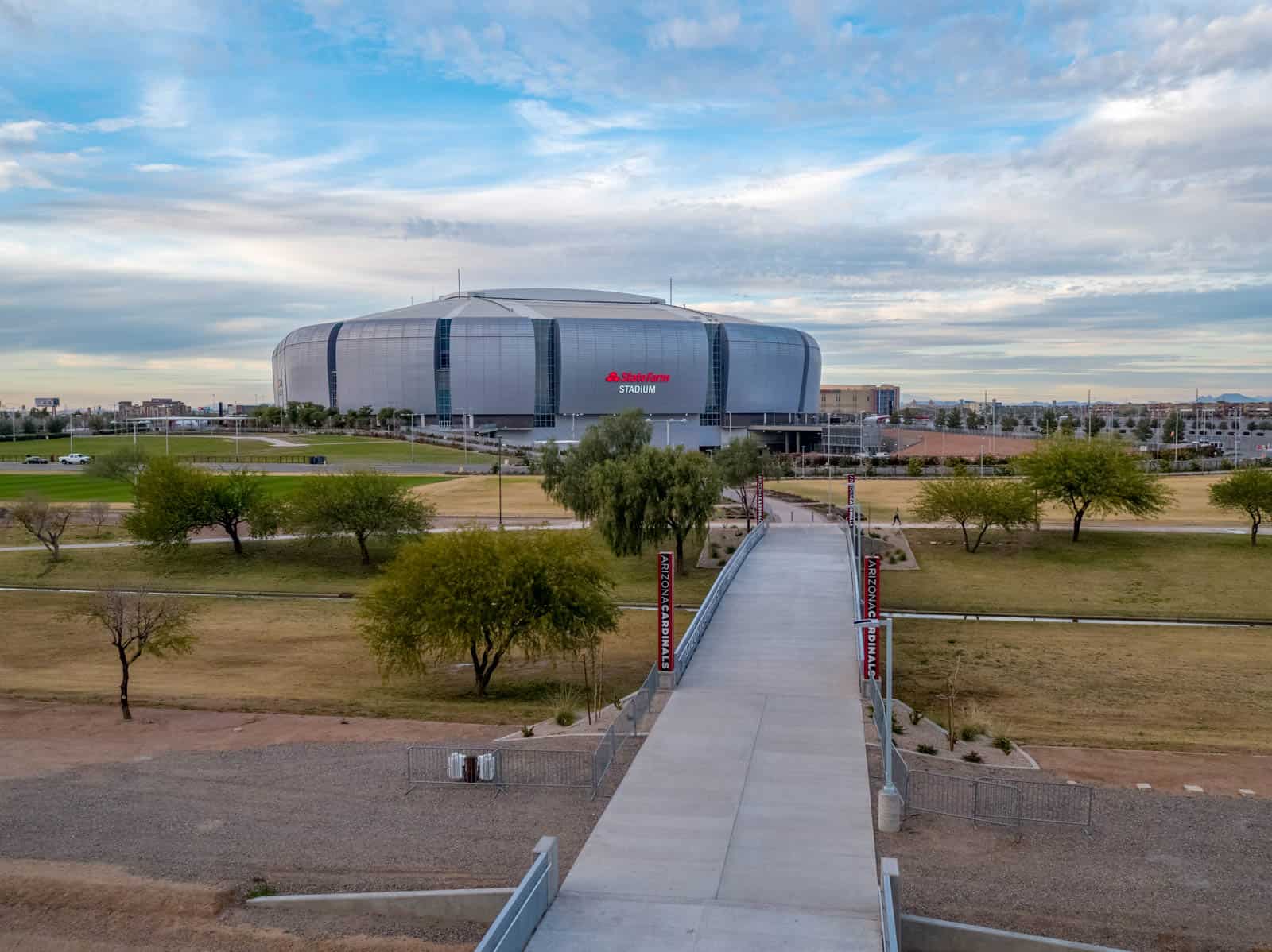 aerial drone photo of State Farm Stadium in Glendale, AZ