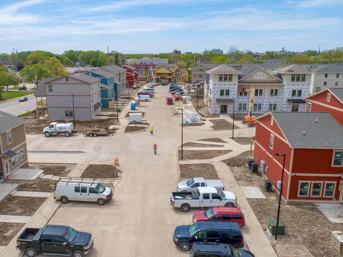 drone photo of apartment complex under development in Urbana, IL