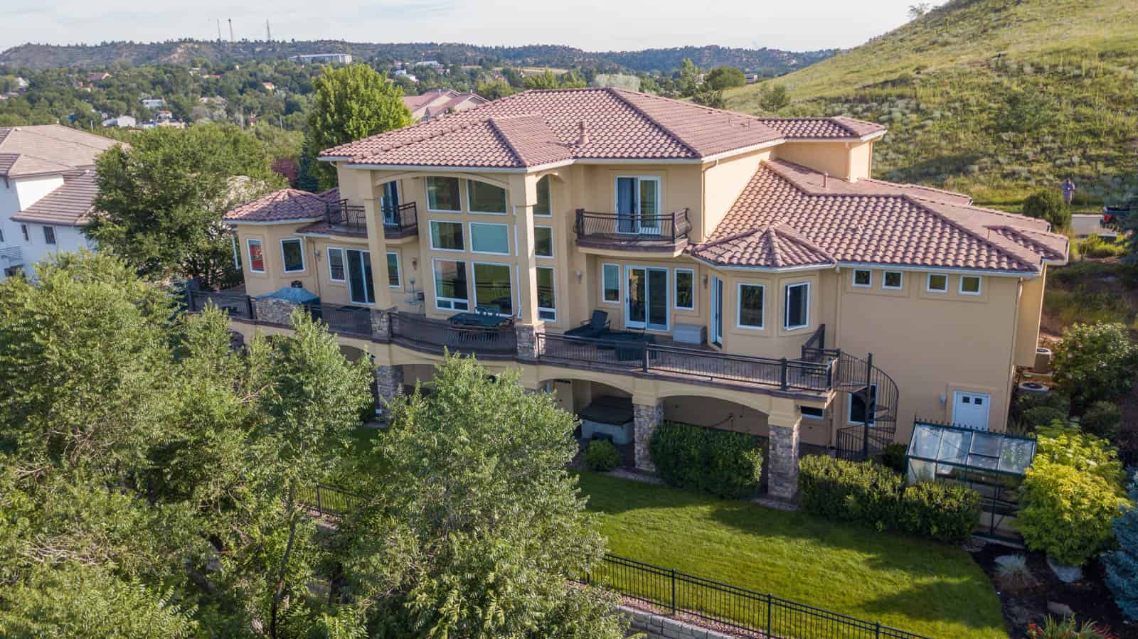 aerial photo of luxury home in Colorado Springs, CO