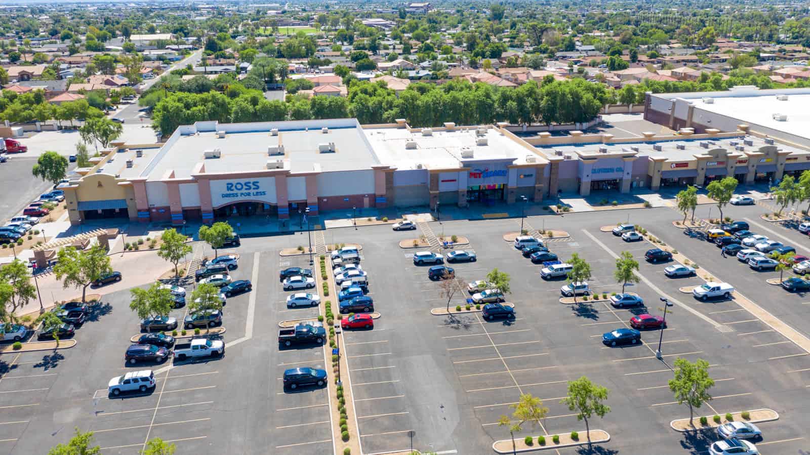 drone photo of strip mall in Glendale, AZ