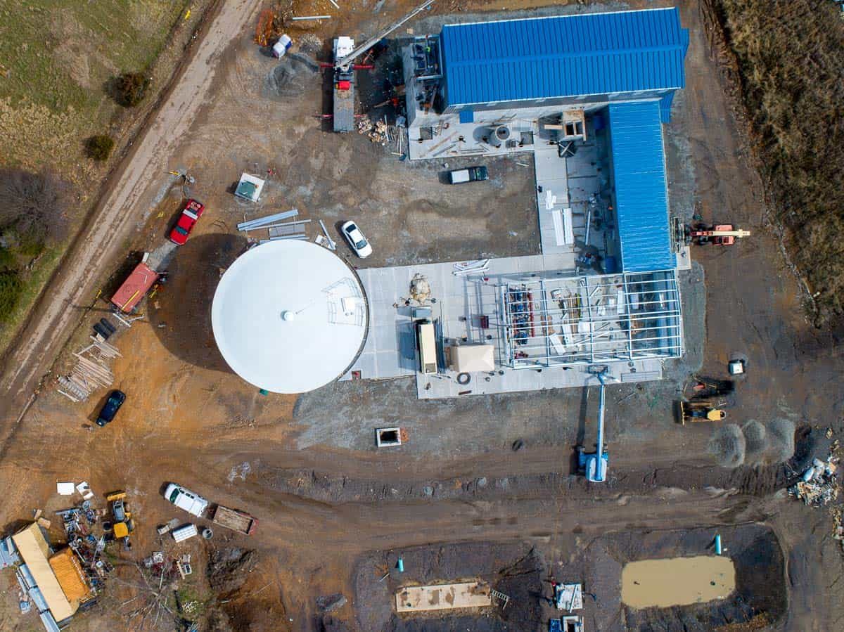 top down drone photo of water tank in Stigler, OK